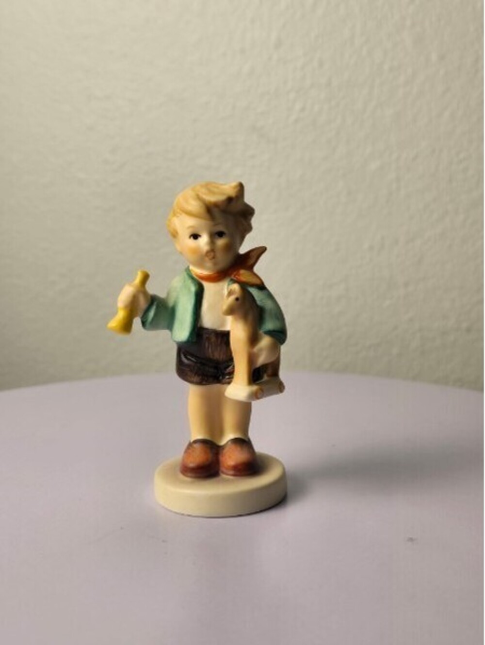 Vintage Hummel Porcelain Figurine Boy with Toy Dog on Wheels